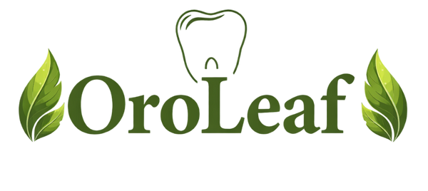 OroLeaf logo with green leaves and a tooth on a white background. The image below adds
 "Comfort Naturally."